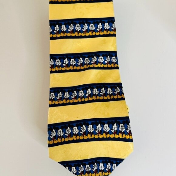 Vintage Disney Store Mickey Mouse Men's Neck Tie Yellow and Navy Blue - Picture 4 of 4